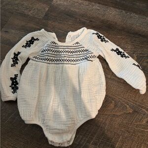 Rachel Zoe Cream and Black Embroidered Kids Bodysuit
